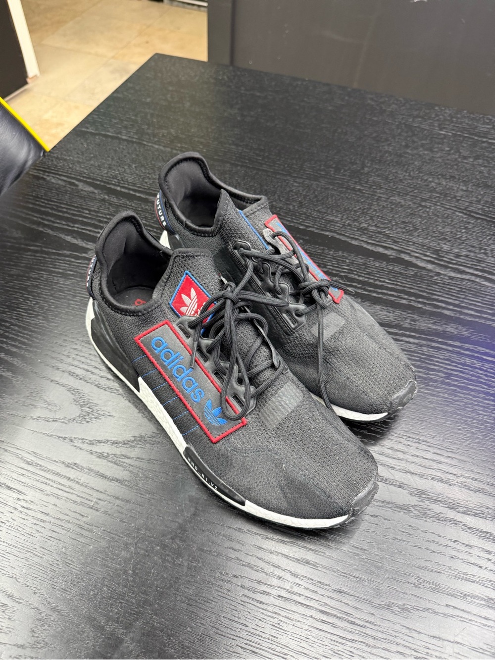 adidas Black Athletic Sneakers with Red & Blue Accents